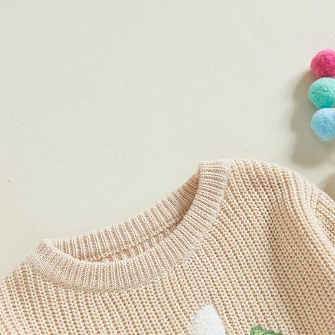 Toddler Girls Easter Sweater Knit Long Sleeve Round Neck Bunny Carrot Embroidery Top Pullover Knitwear in Saudi Arabia