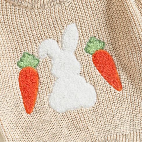 Toddler Girls Easter Sweater Knit Long Sleeve Round Neck Bunny Carrot Embroidery Top Pullover Knitwear in Saudi Arabia