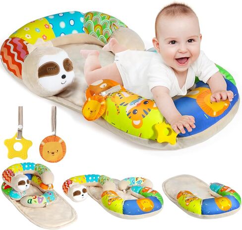 URMYWO Tummy Time Mat - 4 in 1 Cozy Tummy Time & Seated Support Pillow, Sitting Support for Newborn 0-12 Months, Infant Baby Sit Me Up Floor Seat Early Sensory Development Gifts Tummy Time Play Toys in Kuwait