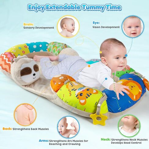 URMYWO Tummy Time Mat - 4 in 1 Cozy Tummy Time & Seated Support Pillow, Sitting Support for Newborn 0-12 Months, Infant Baby Sit Me Up Floor Seat Early Sensory Development Gifts Tummy Time Play Toys in Kuwait