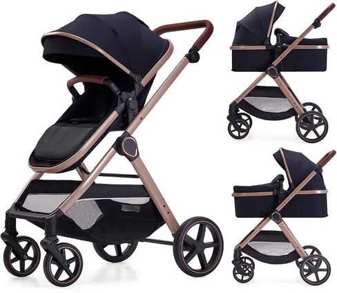 2 in 1 Baby Stroller, Newborn Infant Toddler Convertible Bassinet Pram Stroller for 0-36 Months Old Babies (Black) in Saudi Arabia
