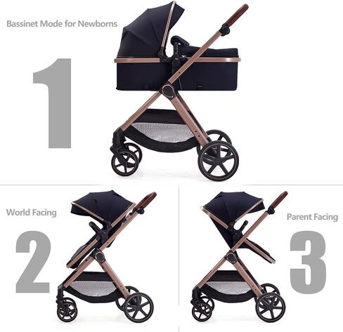 2 in 1 Baby Stroller, Newborn Infant Toddler Convertible Bassinet Pram Stroller for 0-36 Months Old Babies (Black) in Saudi Arabia