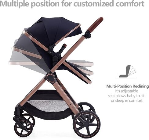 2 in 1 Baby Stroller, Newborn Infant Toddler Convertible Bassinet Pram Stroller for 0-36 Months Old Babies (Black) in Saudi Arabia