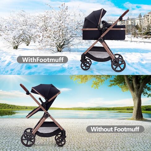 2 in 1 Baby Stroller, Newborn Infant Toddler Convertible Bassinet Pram Stroller for 0-36 Months Old Babies (Black) in Saudi Arabia