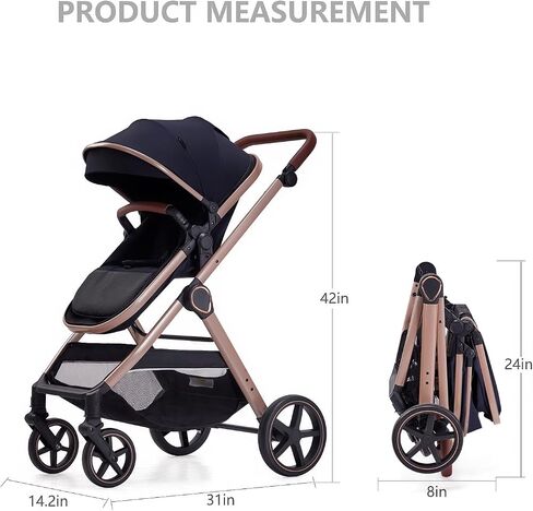 2 in 1 Baby Stroller, Newborn Infant Toddler Convertible Bassinet Pram Stroller for 0-36 Months Old Babies (Black) in Saudi Arabia