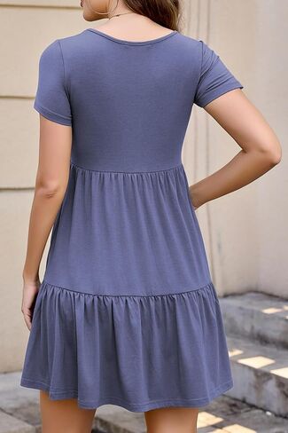 2025 Spring Summer Short Sleeve T-Shirt Dress – Ruffle Tiered Swing Sundress with Pockets for Beach & Daily Wear in Kuwait