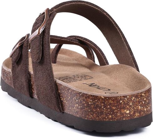 Litfun Women's Genuine Suede Sandals Arch Support Cork Footbed Summer Slide Sandals with Adjustable Buckle in Saudi Arabia
