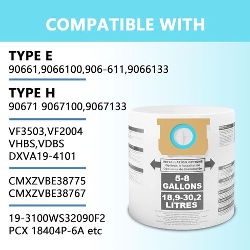 15 pack Vacuum bag Compatible for Shop Vac bags 5-8 Gallon,Type E 90661 9066100 9066133,Type H 90671 9067100 9067133 VF2004,Disposable Collection Filter bags in Saudi Arabia