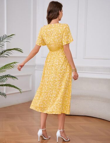 KOJOOIN Maternity V Neck Dress Ruffle Short Sleeve Summer A Line Midi Dress Baby Shower Photoshoot in Saudi Arabia
