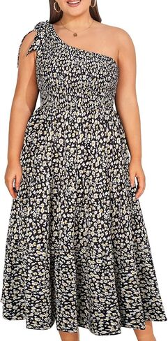 KIMCURVY Women Plus Size Summer Dress Boho Spring Floral Print Wedding Guest Smocked Long Dress with Pockets in Saudi Arabia
