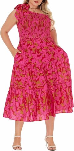 كيمكورفي نساء بالإضافة إلى الحجم الصيفي فستان بوهو الربيعي الزهور المطبوعة ضيف زفاف مزخرف فستان طويل مع جيوب in Kuwait