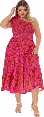 كيمكورفي نساء بالإضافة إلى الحجم الصيفي فستان بوهو الربيعي الزهور المطبوعة ضيف زفاف مزخرف فستان طويل مع جيوب in Kuwait