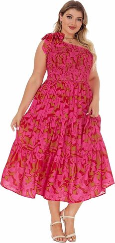 كيمكورفي نساء بالإضافة إلى الحجم الصيفي فستان بوهو الربيعي الزهور المطبوعة ضيف زفاف مزخرف فستان طويل مع جيوب in Kuwait