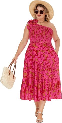 كيمكورفي نساء بالإضافة إلى الحجم الصيفي فستان بوهو الربيعي الزهور المطبوعة ضيف زفاف مزخرف فستان طويل مع جيوب in Kuwait