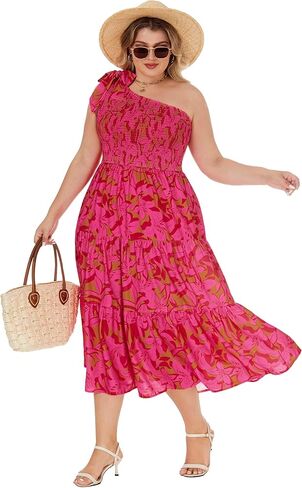 كيمكورفي نساء بالإضافة إلى الحجم الصيفي فستان بوهو الربيعي الزهور المطبوعة ضيف زفاف مزخرف فستان طويل مع جيوب in Kuwait