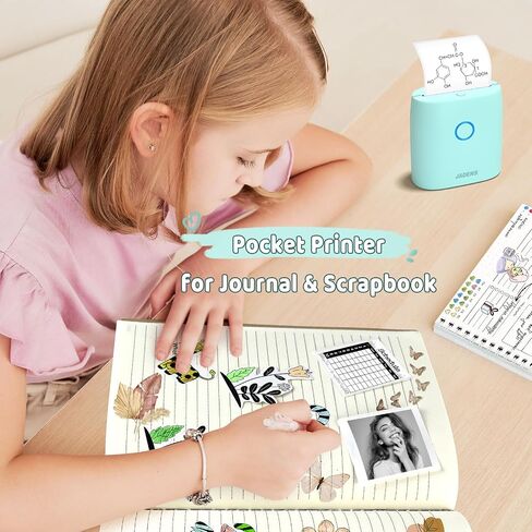 JADENS Sticker Printer, Mini Printer for iPhone, Bluetooth Thermal Sticker Maker Machine, Pocket Inkless Phone Printer for Children's Gift, Study Notes, Learning Assistance, Journal(Green) in Kuwait
