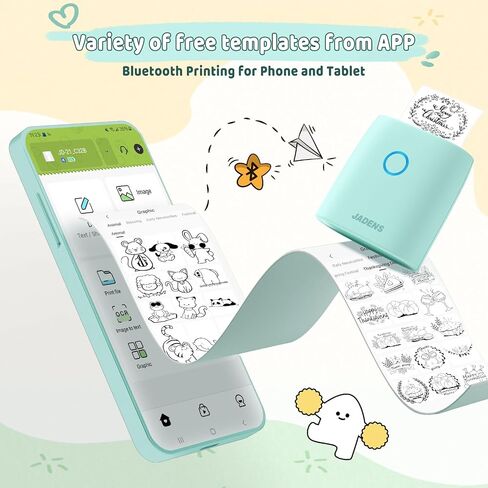 JADENS Sticker Printer, Mini Printer for iPhone, Bluetooth Thermal Sticker Maker Machine, Pocket Inkless Phone Printer for Children's Gift, Study Notes, Learning Assistance, Journal(Green) in Kuwait