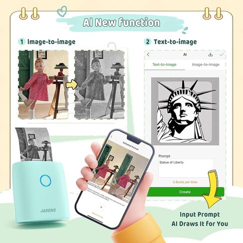 JADENS Sticker Printer, Mini Printer for iPhone, Bluetooth Thermal Sticker Maker Machine, Pocket Inkless Phone Printer for Children's Gift, Study Notes, Learning Assistance, Journal(Green) in Kuwait