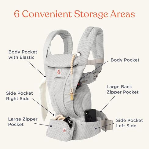 Ergobaby Omni Deluxe All Carry Positions Breathable Mesh Baby Carrier with Enhanced Lumbar Support & Airflow, Newborn to Toddler, (Holds 7-45 lbs), Pearl Grey in Saudi Arabia