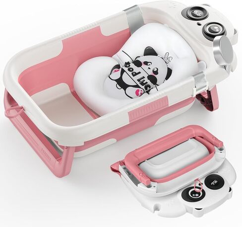 Foldable Baby Bathtub, Lightweight Bathtub for Infants to Toddlers with Soft Cushion & Thermometer, Portable Baby Tub Newborn to Toddler 0-36 Months(Pink) in Saudi Arabia
