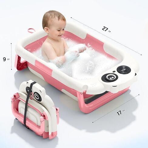 Foldable Baby Bathtub, Lightweight Bathtub for Infants to Toddlers with Soft Cushion & Thermometer, Portable Baby Tub Newborn to Toddler 0-36 Months(Pink) in Saudi Arabia