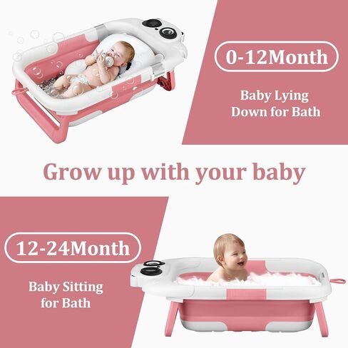 Foldable Baby Bathtub, Lightweight Bathtub for Infants to Toddlers with Soft Cushion & Thermometer, Portable Baby Tub Newborn to Toddler 0-36 Months(Pink) in Saudi Arabia