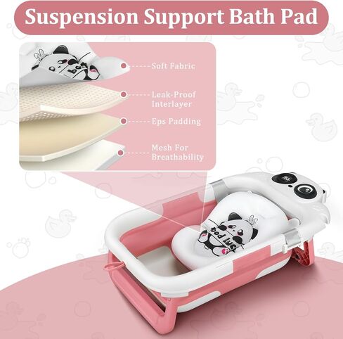 Foldable Baby Bathtub, Lightweight Bathtub for Infants to Toddlers with Soft Cushion & Thermometer, Portable Baby Tub Newborn to Toddler 0-36 Months(Pink) in Saudi Arabia