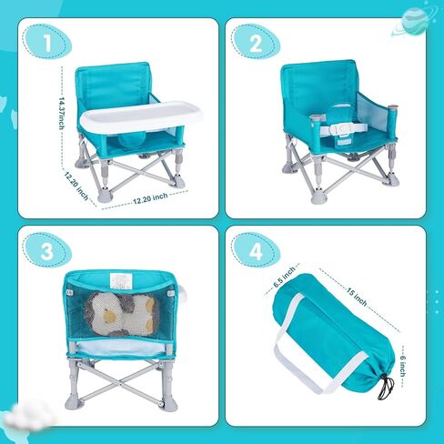 Portable Baby Booster Seat with Tray, Toddler Booster seat for Dining, Camping, Travel, Baby Beach Chair 6 Months to 3 Years Old Indoor Outdoor Use Cyan in Saudi Arabia