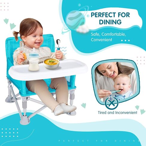 Portable Baby Booster Seat with Tray, Toddler Booster seat for Dining, Camping, Travel, Baby Beach Chair 6 Months to 3 Years Old Indoor Outdoor Use Cyan in Saudi Arabia