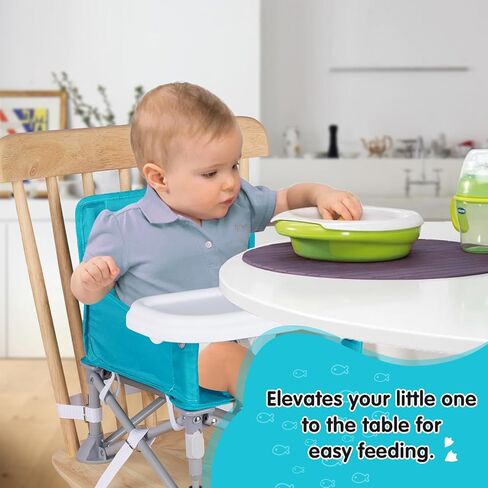 Portable Baby Booster Seat with Tray, Toddler Booster seat for Dining, Camping, Travel, Baby Beach Chair 6 Months to 3 Years Old Indoor Outdoor Use Cyan in Saudi Arabia