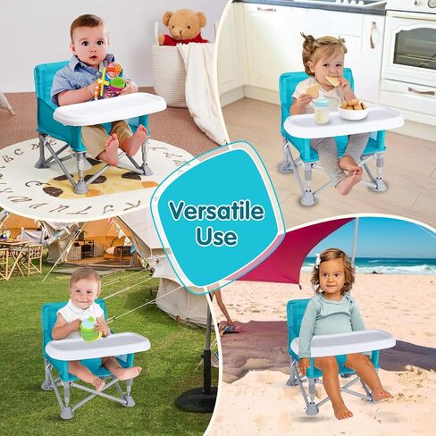 Portable Baby Booster Seat with Tray, Toddler Booster seat for Dining, Camping, Travel, Baby Beach Chair 6 Months to 3 Years Old Indoor Outdoor Use Cyan in Saudi Arabia