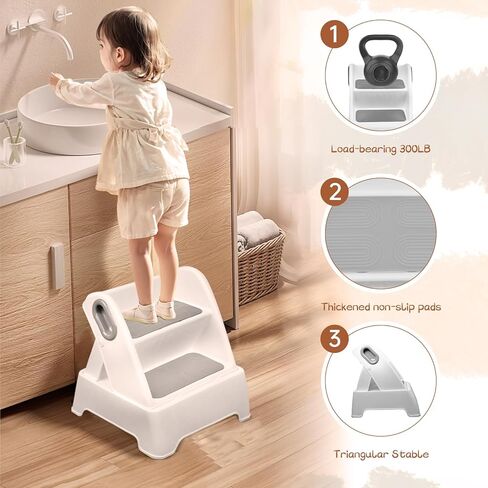 Foldable Two Step Stool for Toddlers,Kids stools for Bathroom,Non-Slip with Handles Kids Step Stool for Bathroom Sink,Toilet Bedroom,Potty Training,Kitchen (Gray) in Kuwait