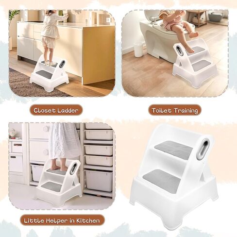 Foldable Two Step Stool for Toddlers,Kids stools for Bathroom,Non-Slip with Handles Kids Step Stool for Bathroom Sink,Toilet Bedroom,Potty Training,Kitchen (Gray) in Kuwait