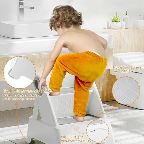 Foldable Two Step Stool for Toddlers,Kids stools for Bathroom,Non-Slip with Handles Kids Step Stool for Bathroom Sink,Toilet Bedroom,Potty Training,Kitchen (Gray) in Kuwait