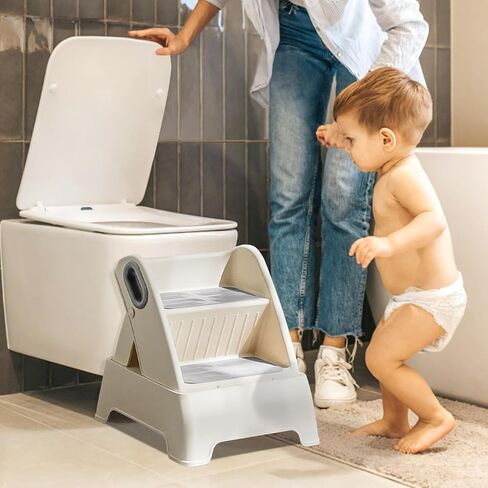 Foldable Two Step Stool for Toddlers,Kids stools for Bathroom,Non-Slip with Handles Kids Step Stool for Bathroom Sink,Toilet Bedroom,Potty Training,Kitchen (Gray) in Saudi Arabia