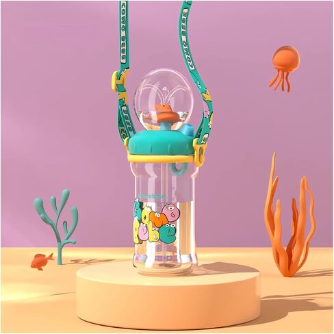 Drinking Cup with Whale Squirt - 2023 New Cute Whale Spray Water Cup, BPA Free Leak Proof Straw Cup Sippy Cups Kids Non Spill Water Bottle Weighted Straw Cup (350ml/Green) in Kuwait