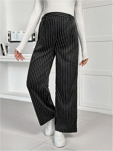 MakeMeChic Women's Maternity Pants Striped High Waist Wide Leg Pregnancy Trousers in Saudi Arabia