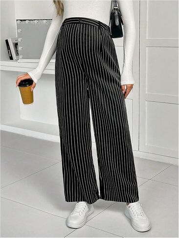 MakeMeChic Women's Maternity Pants Striped High Waist Wide Leg Pregnancy Trousers in Saudi Arabia
