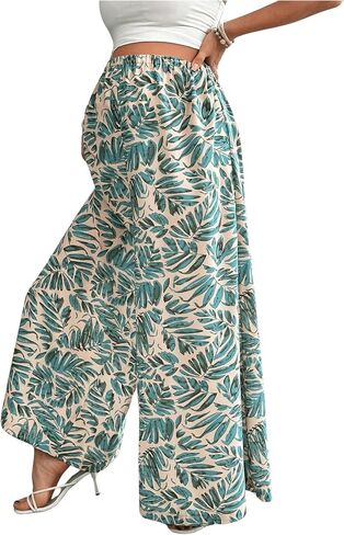 OYOANGLE Women's Maternity Tropical Print Elastic High Waist Long Pants Wide Leg Loose Casual Trousers in Saudi Arabia