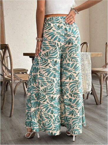 OYOANGLE Women's Maternity Tropical Print Elastic High Waist Long Pants Wide Leg Loose Casual Trousers in Saudi Arabia