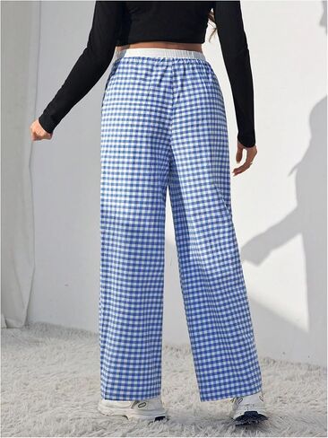 MakeMeChic Women's Maternity Gingham Plaid Pants High Waist Drawstring Straight Pregnancy Trousers in Saudi Arabia