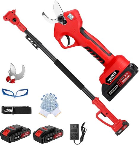 مقصات تقليم كهربائية مع عمود تمديد مرتفع 6 أقدام و 2 في 1-in-1cordless مع محرك بدون فرش ، قطره 1.2 بوصة ، تقليص قطب يعمل بالبطارية مع بطارية 2.0AH 2PCS (شفرتين محددتين) in Kuwait