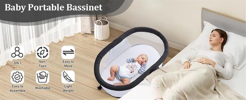 BABSINETS BASSINETS ، 3 in1 Baby Crib ، متينة ، محمولة وسهلة التجميع ، شبكة البعوض والحقيبة المحمولة. (لون القرنفل) in Kuwait