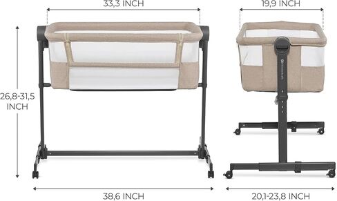 Kinderkraft Neste UP2 Bedside Crib 2 in 1, Co-Sleeper from Birth, Travel Crib for Newborn, Adjustable Height, Included Mattress Sheet, with 4 Wheels, Breathable Mesh, Beige in Kuwait