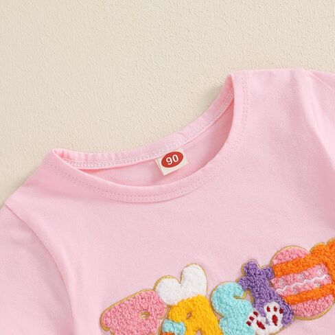 Kayotuas Toddler Baby Girl Easter Watter Thouse لطيف أرنب التطريز قصير الأكمام Tshirt Tulle Tulle Skirt مجموعة ملابس عيد الفصح للرضع in Kuwait