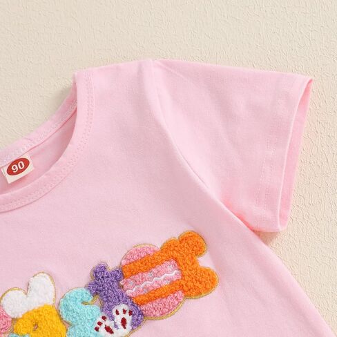 Kayotuas Toddler Baby Girl Easter Watter Thouse لطيف أرنب التطريز قصير الأكمام Tshirt Tulle Tulle Skirt مجموعة ملابس عيد الفصح للرضع in Kuwait