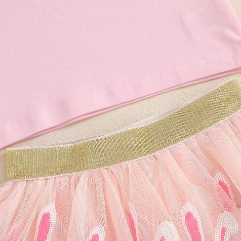 Kayotuas Toddler Baby Girl Easter Watter Thouse لطيف أرنب التطريز قصير الأكمام Tshirt Tulle Tulle Skirt مجموعة ملابس عيد الفصح للرضع in Kuwait