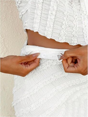 Oyoangle Women's Maternity 2 قطعة الزي الدانتيل تقليم الرسن أعلى ومجموعة الحمل تنورة قصيرة in Saudi Arabia