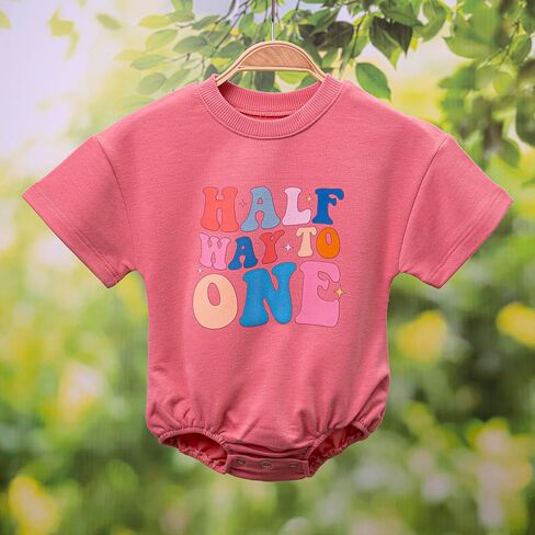 2PCS Baby Girl Halfway to One Rompers 1/2 Way to One Birthday Bodysuit Outfit, Adorable Long and Short Sleeve Set in Saudi Arabia