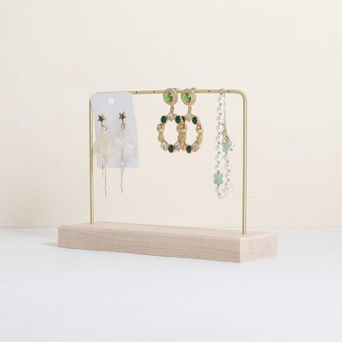 GemeShou Walnut Earring holder for selling, Brass earring stands and displays for show, Wood Jewelry Storage hanging shelf for Girl Woman【Walnut U Shelf Height 5.91"-Small】 in Kuwait
